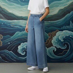 NWOT GAP High Rise Baggy Wide Leg Pull On Ultrasoft Denim Jeans Sz Medium Tall